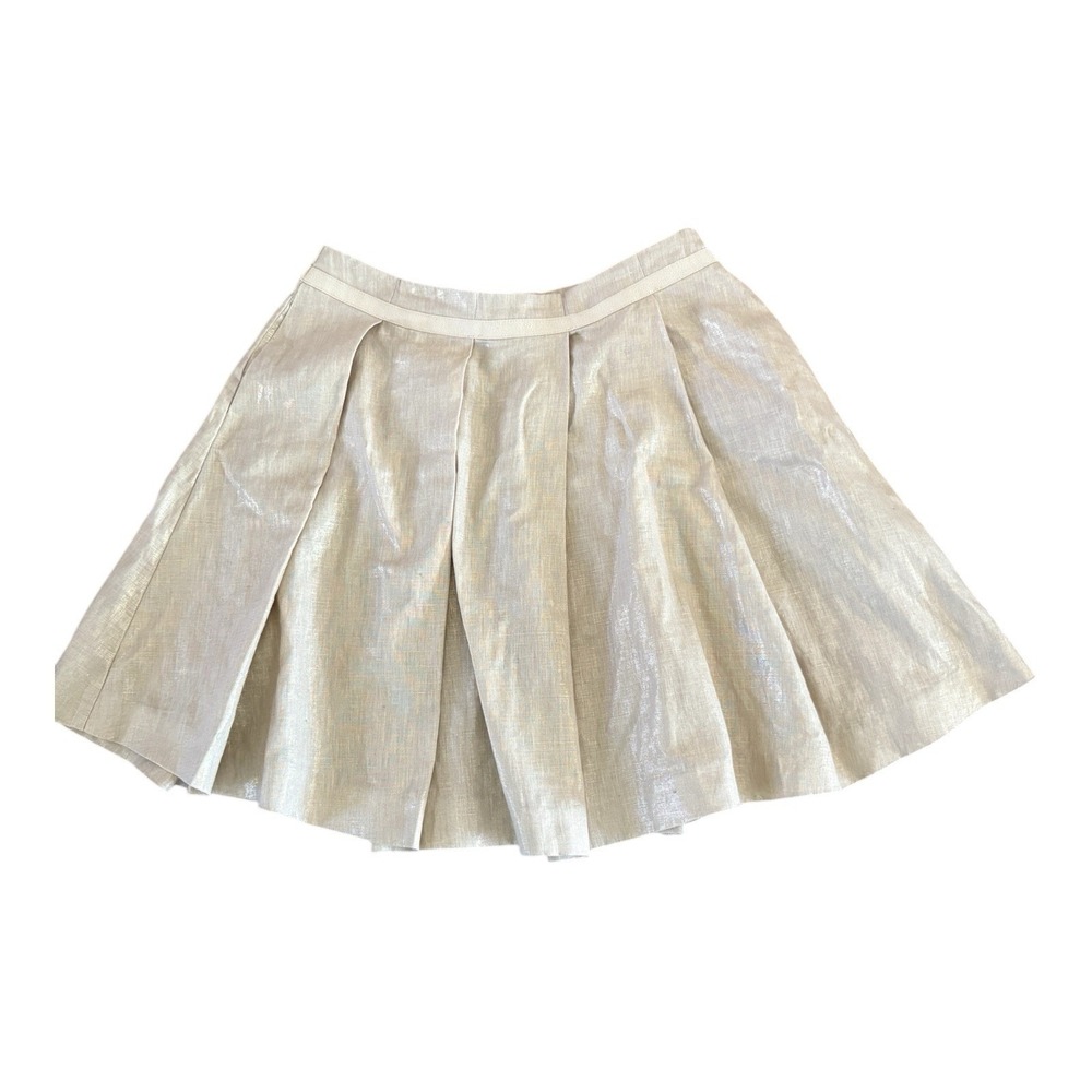 SEE BY CHLOE Linen Skirt‎ SIZE 2 /36 Beige With Gold Thread Sparkle Pleated Mini
